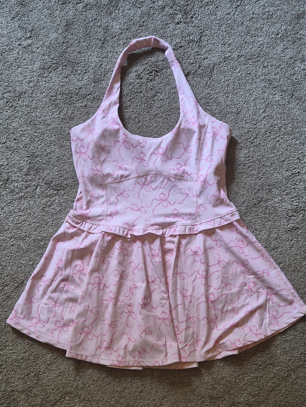 LoveShackFancy Tierney Dress Posey Pink Halter Skater One-Piece Bow Print SZ L